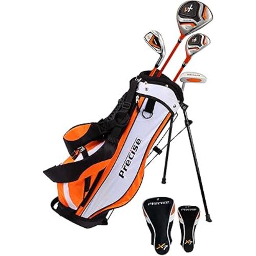 Precise X7 Kids Golf Clubs Set for Ages 3-5, 6-8, 9-12 | Right/Left Hand Girls & Boys Golf Clubs with Lightweight Graphite Shafts, Hybrid & Stand Bag for 3'0" to 5'0" Height