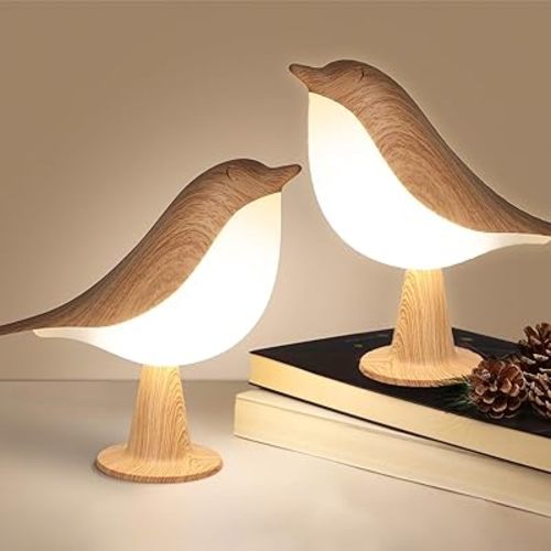 VoMii 2-Pack Small Bird Table Lamp, 3-Color Dimmable Touch Desk Lamp, Cordless Bedside Lamp, USB Rechargeable Cold/Warm Night Light, Adorable Lamps, Cute Night Lamp, Lovely Gifts for Kids Adults