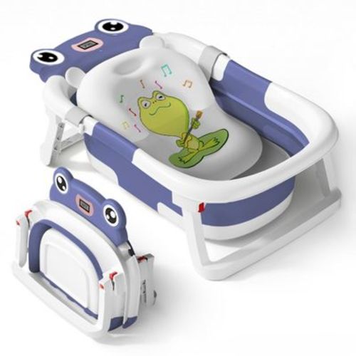 BabyBond Collapsible Baby Bathtub for Infants and Toddlers with Thermometer& 1 Soft Floating Cushion Portable Travel Baby Tub