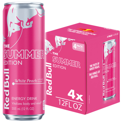 Red Bull Summer Edition Energy Drink, White Peach, 12 fl. oz., Pack of 4