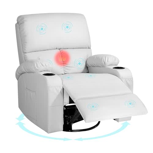 LAFWELL Rocking Recliner Chair, Massage Rocker Recliner Chair with Vibration Massage and Heat, 360° Swivel Recliner Chairs, Living Room, Bedroom, Nursery, RV, Grey
