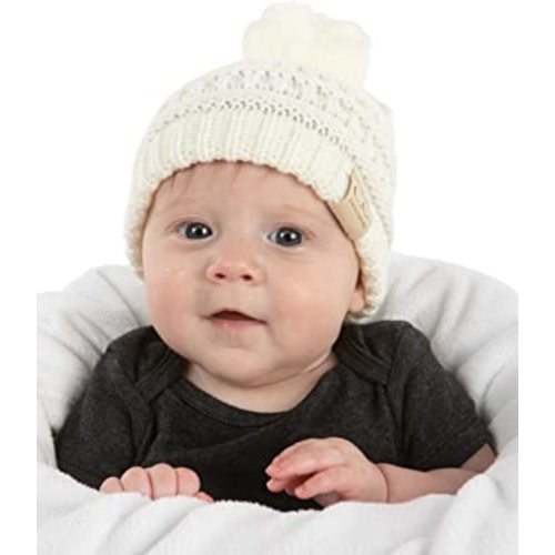 Funky Junque Exclusives Baby Infant Beanie Knit Warm Winter Pom Pom Skull Cap Hat