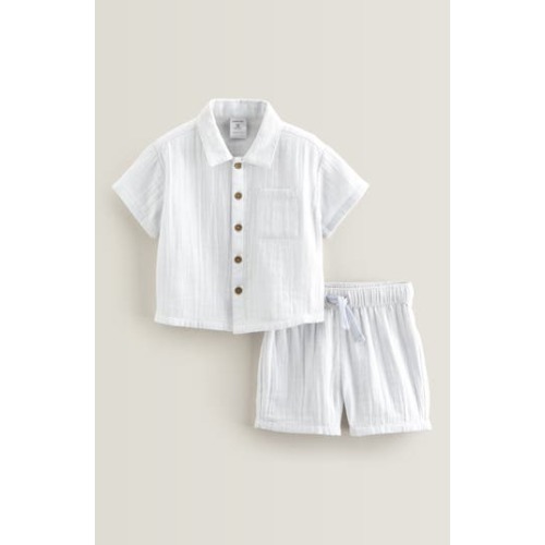 Stripe Short Sleeve Cotton Button-Up Shirt & Shorts Set, 9M