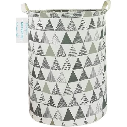 LANGYASHAN Laundry Basket Canvas Fabric Collapsible Organizer Basket for Storage Bin Toy Bins Gift Baskets Bedroom Clothes Children Nursery Hamper (Grey Triangle)