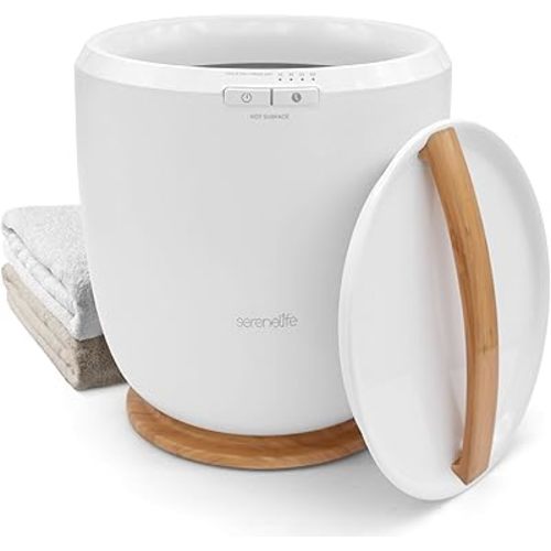 SereneLife Counter Towel Warmer Bucket - with Customized Fragrance for Spa and Bathroom, Luxury Towel Heater, Auto Shut Off, Fits 1 Large Towel, Blanket, Bathrobe, PJs (Natural)