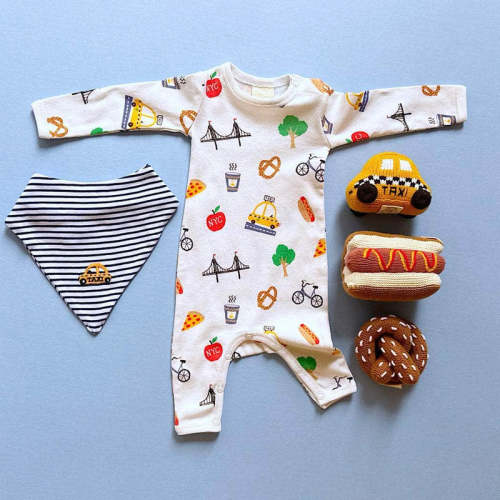 Estella Baby Gift Set - New York Onesie, Bib & NYC Rattle Toys