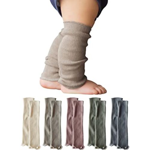 5 Pairs of Leg Warmers Baby Toddler Ribbed Leggings Kneepads Crawling Boys Girls 100% Organic Cotton -Japan Brand- (5 Pairs (Ivory,Gray,Dusty Pink,Olive,Charcoal Gray))