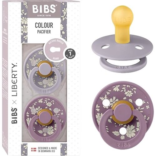 BIBS Colour Liberty Soother 2-Pack, BPA Free Dummy Pacifier, Round Nipple. Natural Rubber Latex, Made in Denmark, Size 1 (0-6 Months), Capel Fossil Grey