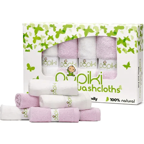 Baby Washcloths 6 Ultra-Soft Baby Washcloth Face Towels Extra Absorbent 10X10 Newborn Premium Towel Pack Unisex Great White & Pink