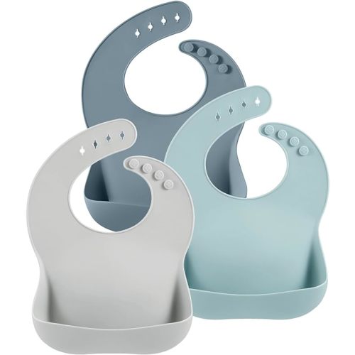 PandaEar 3 Pack Silicone Bibs for Boys Girls for Babies & Toddlers, Adjustable Waterproof Eating Bibs for Boys Girls, BPA Free Soft Durable Silicone Bibs with Large Food Catcher