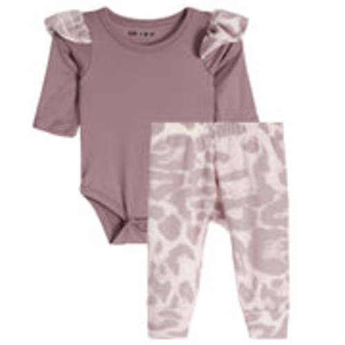 2pc Orchid Leopard Ruffle Onesie Set | Denny's