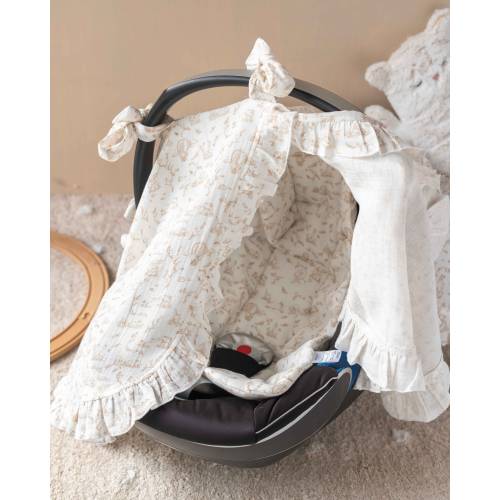 Baby Car Seat Cover and Cushion Set - Beige Toile De Jouy , Baby Girl Pink Stroller Cover, Cushion Pillow, Baby Travel