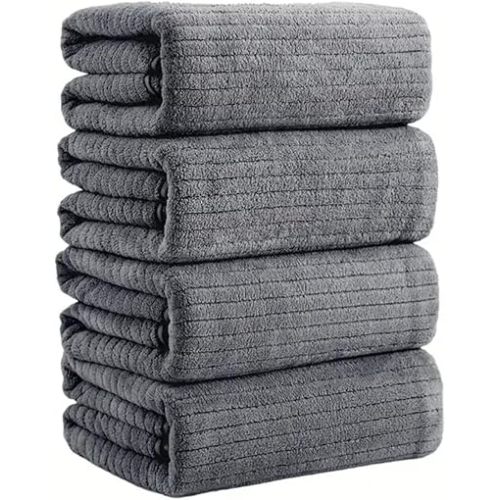 Bath Towels Set of 4 Extra Large 35 x 70 Inches,Luxury Thick High Absorbent and Quick Dry Bath Sheet,Ultra Soft Microfiber,Bathroom,Beach,Yoga,Sport,SPA,Fitness (Grey)