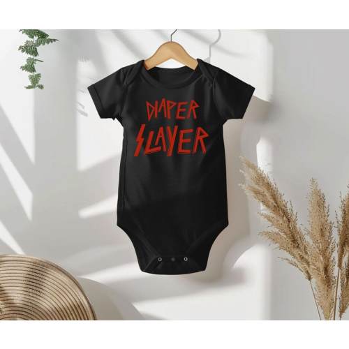 Metal Fans Baby Gift- Black "Diaper Slayer" Baby Bodysuit- Rock Baby Gift- Rock Fan Baby Shower Gift- Metal Fan New Baby Gift