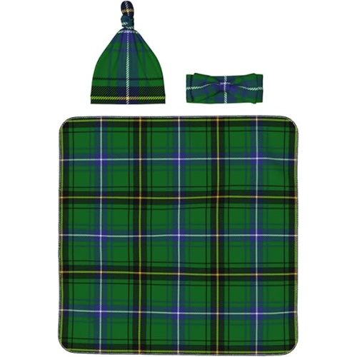 Scottish Clan Henderson Tartan Plaid Newborn Receiving Blanket Toddler Warm for Girls with Matching Hat and Bow Headband Shower Gift