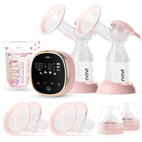 NCVI Double Electric Breast Pump, Portable Anti-Backflow, with 4 Size Flanges , 4 Modes & 9 Levels,Mirror LED Display, 10 Breastmilk Storage Bags,Ultra-Quiet and Pain Free Breast Pumps - Pink