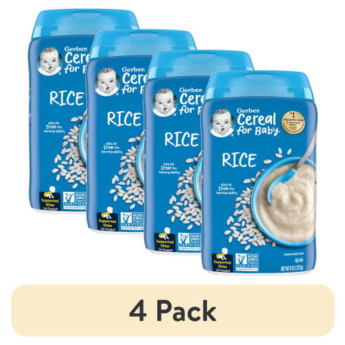 (4 pack) Gerber 1st Foods Cereal for Baby Baby Cereal, Rice, 8 oz Canister