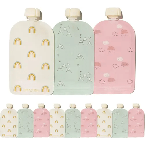 Hippypotamus Reusable Baby Food Pouches - 12 Pack - Baby Food Storage - Pouches Toddler - Refillable Squeeze Pouch for Kids (SAGE/Blush/Nude)