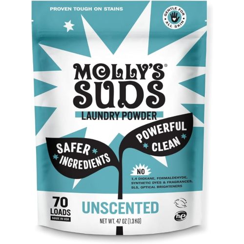 Molly's Suds Original Laundry Detergent Powder | Clean Laundry Detergent Powder for Sensitive Skin | Simple, Effective Ingredients, Stain Fighting | 70 Loads (Unscented)