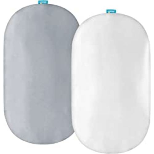 Satin Bassinet Sheets Fit for Hourglass Mattress, 2 Pack, White & Grey