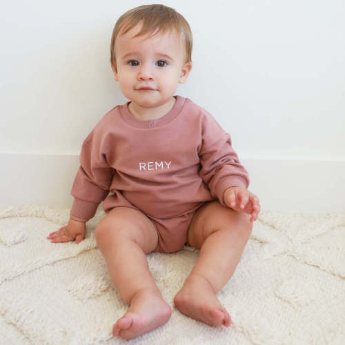 Personalized Sweatshirt Bubble Romper | Moody Solids