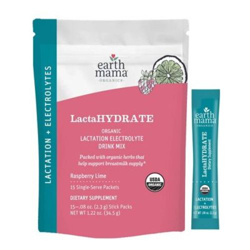 Earth Mama LactaHYDRATE Organic Lactation Hydration Supplement Powder Drink Mix - Raspberry Lime - 15ct