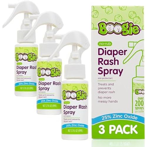 Baby Diaper Rash Cream Spray by Boogie Bottoms, No-Rub Touch Free Application for Sensitive Skin, Over 200 Sprays per Bottle, 1.7 oz, Pack of 3