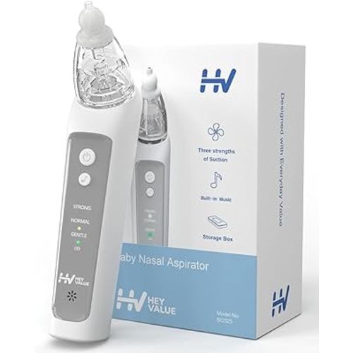 HEYVALUE Nasal Aspirator for Baby, Baby Nose Sucker, Electric Nasal Aspirator for Toddler, Baby Nose Cleaner with 3 Silicone Tips, Adjustable Suction Level and Music Volume