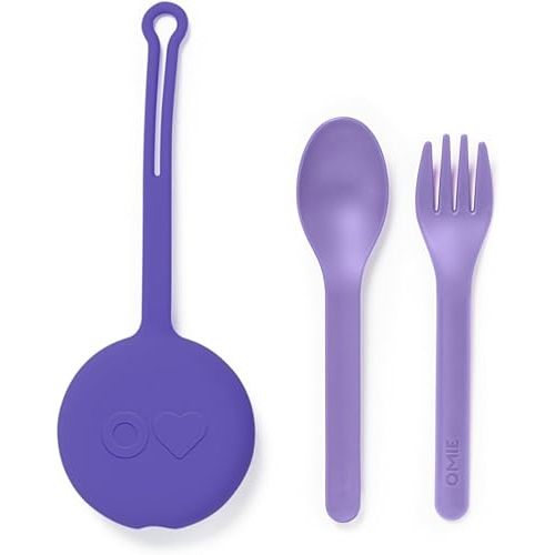 Omie OmieBox Kids Utensils Set with Case - 2 Piece Plastic, Reusable Fork and Spoon Silverware with Pod for Kids (Lilac)