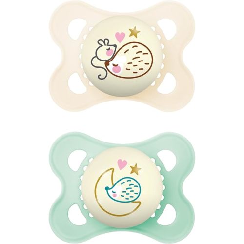 MAM Night Pacifiers (2 Pacifiers & Sterilizing Box), MAM Pacifiers 0-6 Months, Best Pacifier for Breastfed Babies, Unisex, Glow in the Dark Pacifier