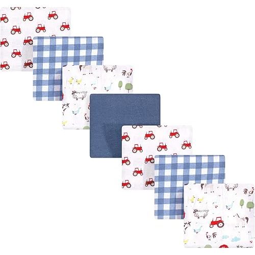 Hudson Baby Unisex Baby Cotton Flannel Receiving Blankets Bundle, Boy Farm Animals, One Size