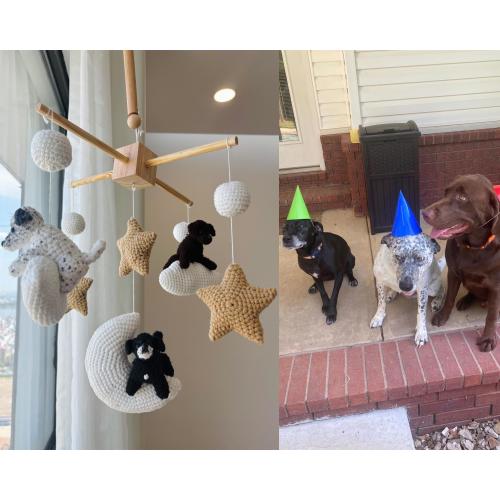 Custom Baby Mobile, Custom Crochet Dog, Nursery Decor, Hanging Mobile, Cirb Mobile, Nursery Baby Mobile, Toddler Toys, Dog Sympathy Gifts