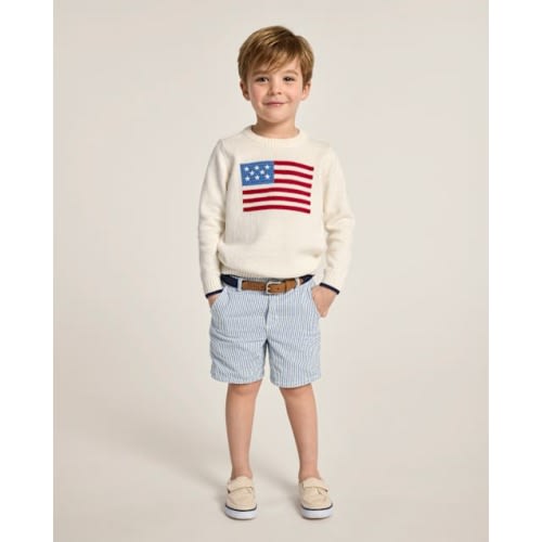 Boys Seersucker Chino Shorts - Nantucket Charm - Blue