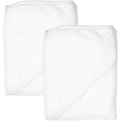HonestBaby 2-Pack Organic Cotton Hooded Towels, Bright White, One Size