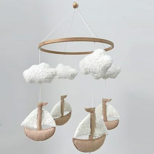 Sailboat Crib Mobile for Girls & Boys, Sailboat & Cloud Mobile for Crib, Neutral Boho Baby Mobile for Crib, Sailing Boat Mobile