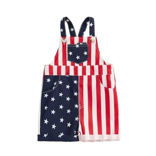 4th Of July Overalls for Toddler Baby Girl Boy American Flag Overalls Romper with Pocket Independence Day Jumpsuit