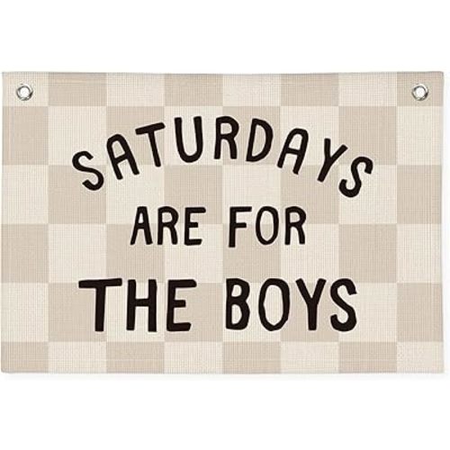 Saturdays Are for The Boys Flag Banner, Flags for Bedroom, Linen Banner Wall Hanging Canvas Banner Flag Decor for Boy Room Dorm