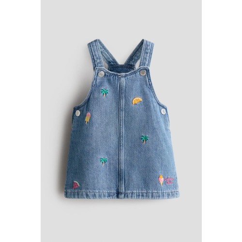 Embroidery-detail Denim Dungaree Dress