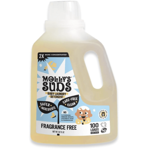 Molly's Suds Baby Liquid Laundry Detergent | Removes Formula, Poop & Spit-Up Stains | Extra Gentle for Infants, Babies, Toddlers (Fragrance Free, 100 Loads)