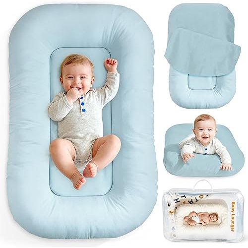 Baby Lounger & Snuggle Nest for Newborn 0-24 Months, Baby Nest Supervised Breathable Cotton for Newborn, Newborn Essentials Gifts, Breathable Portable Infant Lounnger for Travel and Home(Blue）
