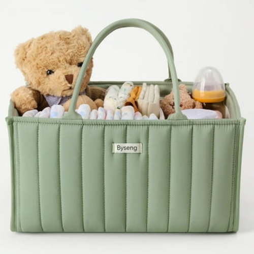 Byseng Baby Diaper Caddy Organizer, Portable Stylish Nursery Storage Basket, Newborn Essentials, Newborn Caddie Car Travel - Green