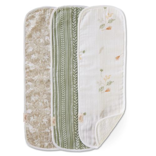 Willow 3-pc. Newborn Burp Cloth Set (Neutral Leaf) - Crane Baby