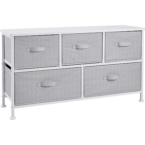 Amazon Basics Extra Wide Fabric 5-Drawer Storage Organizer Unit for Closet, White