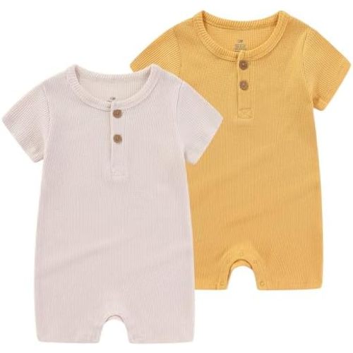Baby Short Sleeve Bodysuits Solid Romper one-Piece Newborn Baby Clothes 2 Pack Baby Shower Gifts