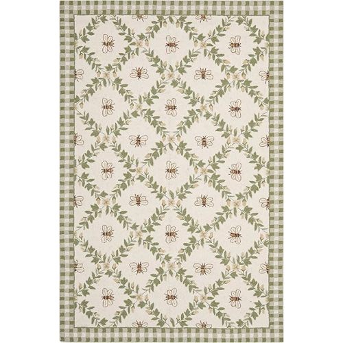 SAFAVIEH Chelsea Collection Area Rug - 5'3" x 8'3", Ivory & Green, Hand-Hooked French Country Wool, Ideal for High Traffic Areas in Living Room, Bedroom (HK55A)