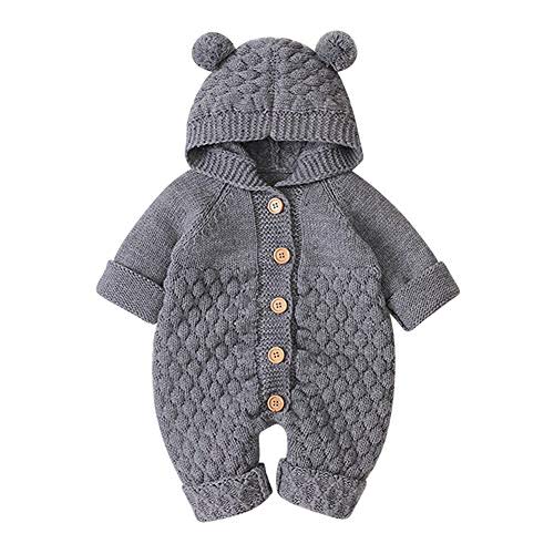 OBEEII Baby Girl Boy Sweater Romper Knitted Overall Hooded Jumpsuit Cute Warm Clothes