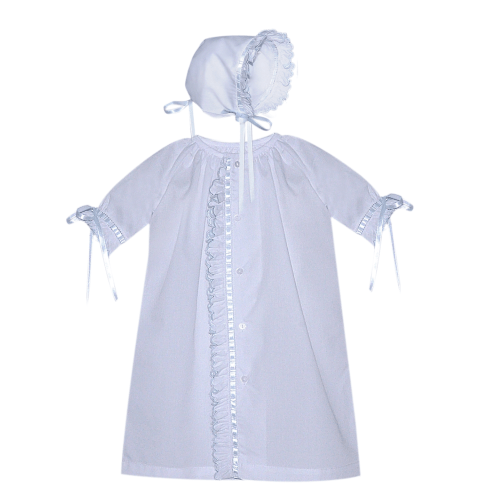Finn Daygown, Scallop Ruffle, White with Blue