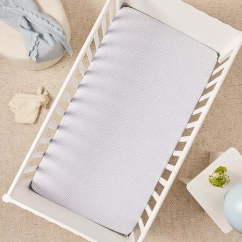 Adairs Baby - Vintage Washed Linen Dusty Blue & White Fitted Sheet | Adairs