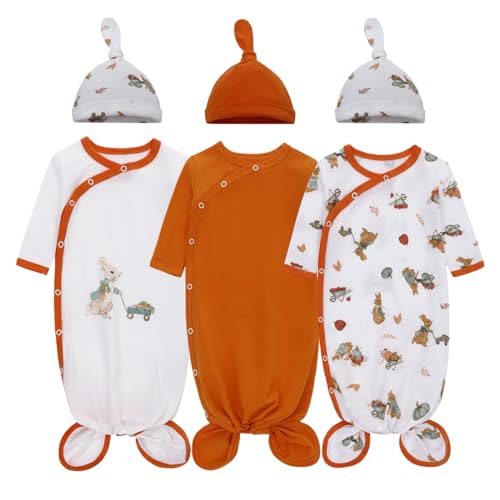 LAT LEE AND TOWN Newborn Baby Knotted Gowns with Hat Set 3 Pack Infant Outfit Sleepers Gown Home Outfits Set (rabbit, M)