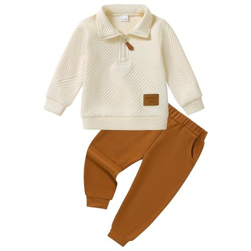 ZOEREA Toddler Baby Boy Clothes Outfits Long Sleeve Solid Sweatshirt and Pants 2 Piece Fall Winter Sweatsuit Set 1-5T
